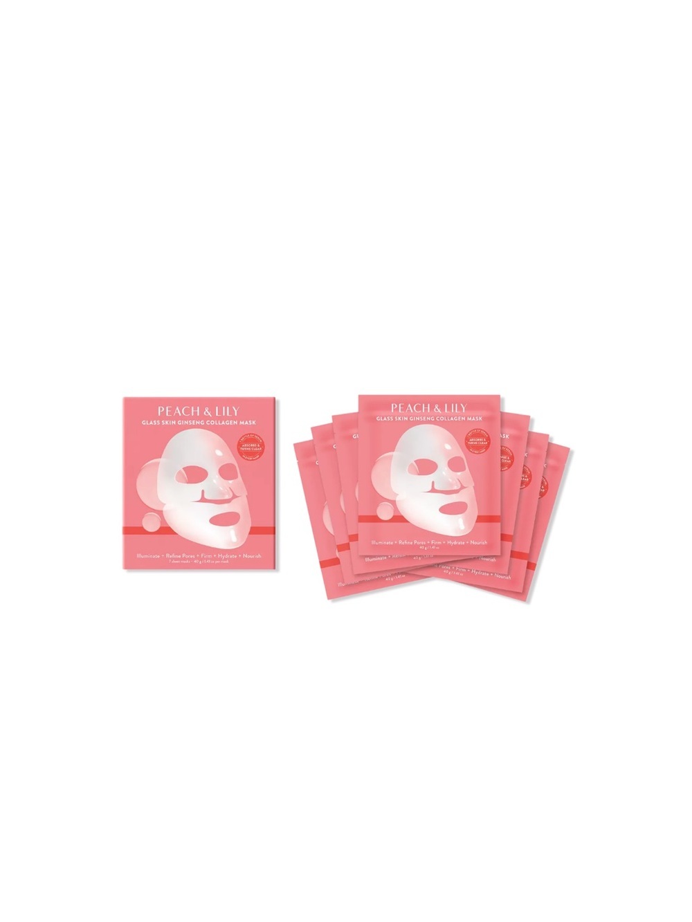 Peach & Lily Glass Skin Ginseng Collagen Mask Set of 7 Sheet Masks NIB